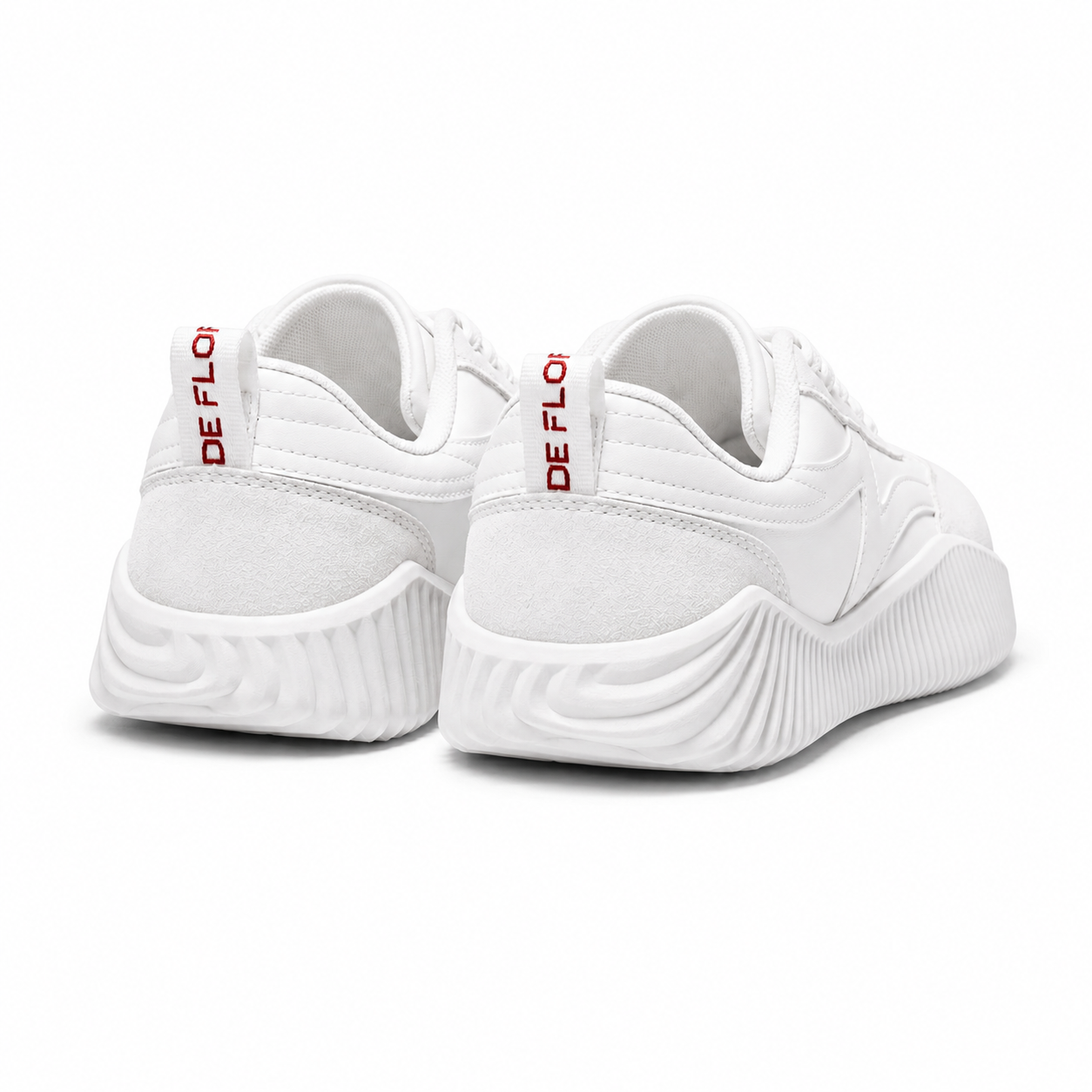 DeFlorance Cloudea 2.0 sneakers in Triple White, heel view with logo tab